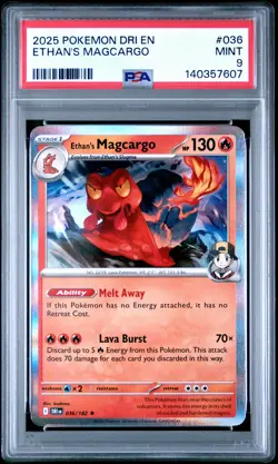 2025 POKEMON DRI EN-DESTINED RIVALS #036 ETHAN'S MAGCARGO PSA 9 - Image 1