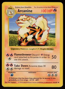 ARCANINE 23/102 UNCOMMON BASE SET SHADOWLESS POKEMON LP - Image 1