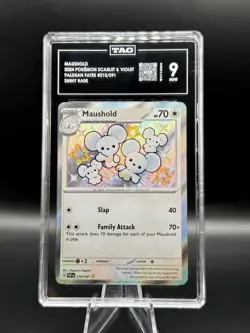 TAG 9 Maushold Shiny Rare #210 Pokemon Paldean Fates Holo 2024 ENGLISH - Image 1