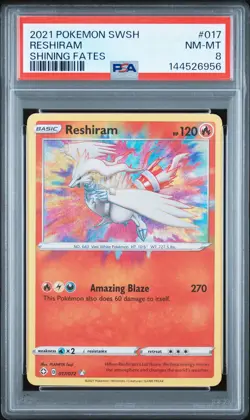 2021 POKEMON SWORD & SHIELD SHINING FATES #017 RESHIRAM PSA 8 - Image 1