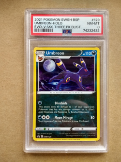 2021 Pokemon Umbreon Holo Black Star Promo SWSH129 PSA 8 - Image 1