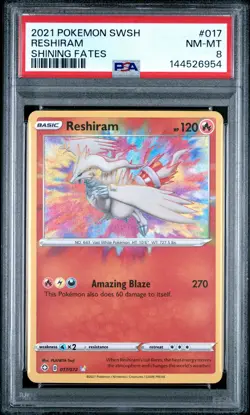 2021 POKEMON SWORD & SHIELD SHINING FATES #017 RESHIRAM PSA 8 - Image 1