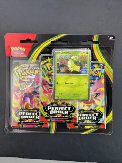 Pokemon TCG ME03 Perfect Order 3 Pack Blister Chikorita Sealed NEW SEALED - Image 1