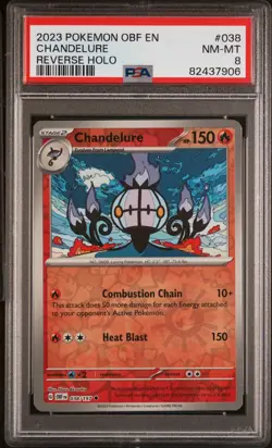 2023 POKEMON OBF EN-OBSIDIAN FLAMES REVERSE HOLO #038 CHANDELURE PSA 8 - Image 1