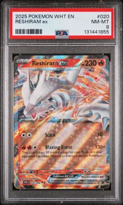 2025 POKEMON WHT EN-WHITE FLARE #020 RESHIRAM EX PSA 8 - Image 1
