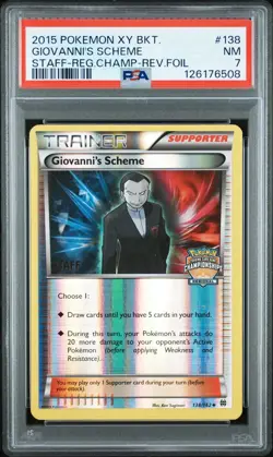 Giovanni’s Scheme STAFF Regional Promo Pokemon Breakthrough 138/162 PSA 7 Pop 15 - Image 1