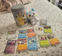Pokemon Blind box tin Chinese Pikachu Pachirisu Plush and Cards - Image 1