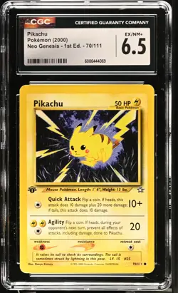 Pokemon GRADED 2000 Pikachu 1st Ed 70/111 Neo Genesis C Ex/N6.5 CGC ENGLISH - Image 1