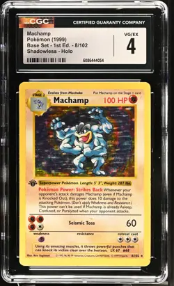 Pokemon GRADED 1999 Machamp 8/102 Base Set 1st Edition Holo VG/Ex 4 ENGLISH - Image 1
