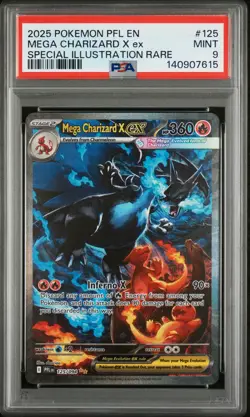 2025 POKEMON PFL SPECIAL ILLUSTRATION RARE #125 MEGA CHARIZARD X EX PSA 9 - Image 1