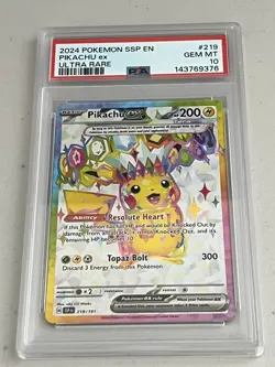 2024 POKEMON SSP EN-SURGING SPARKS ULTRA RARE #219 PIKACHU EX PSA 10 - Image 1