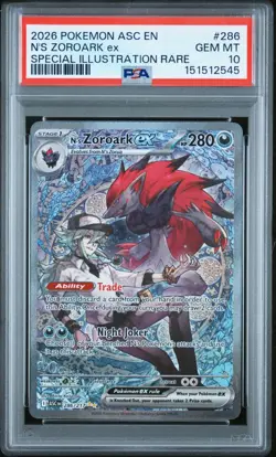 2026 POKEMON ASCENDED HEROES SPECIAL ILLUSTRATION RARE N'S ZOROARK EX PSA 10 - Image 1