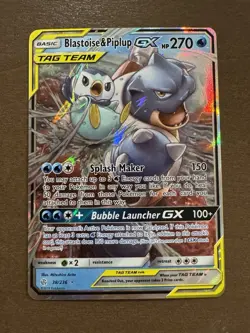 Pokemon TCG Blastoise & Piplup GX Tag Team Cosmic Eclipse 38/236 NM Condition - Image 1