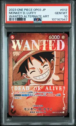 WANTED Monkey D. Luffy One Piece 2023 OP03 Japanese #012 PSA 10 *Scratched Case* - Image 1