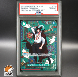 PSA 10 Mihawk OP12-030 SR The Azure Sea's Seven Japanese ONE PIECE Card - Image 1