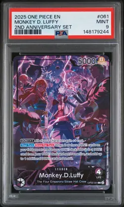 2025 One Piece English Monkey D Luffy OP09-061 2nd Anniversary Set PSA 9 MINT - Image 1
