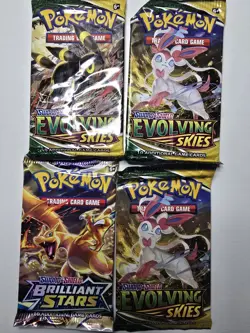 Pokemon 3× Evolving Skies, 1× Brilliant Stars Booster Packs Lot of 4 Sealed - Image 1