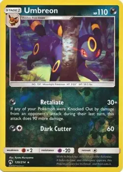 LP Pokemon Umbreon - 120/214 - Rare - Reverse Holo Lightly Played Lost Thunder - Image 1