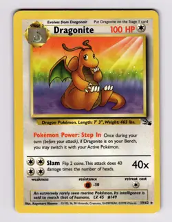 Dragonite 19/62 Fossil Unlimited 1999 Pokemon Kagemaru Himeno - Image 1