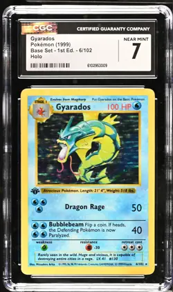 1999 Pokemon Gyarados Base Set Holo 1st Edition Shadowless 6/102 Near Mint CGC 7 - Image 1