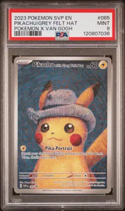 Pikachu Grey Felt Hat 085 SVP Van Gogh Pokemon English Promo 2023 PSA 9 Mint - Image 1