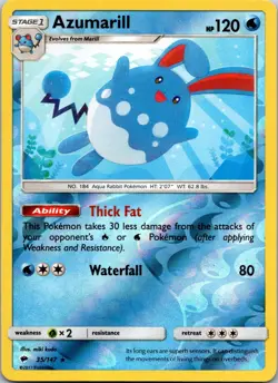 Azumarill 35/147 R Burning Shadows Pokemon Reverse Holo NM - Image 1