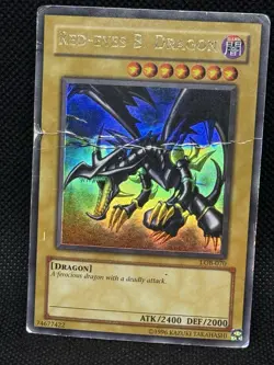 Red-Eyes B. Dragon SDJ-001 Ultra Rare Yu-Gi-Oh Vintage 1996 Holo Damaged - Image 1