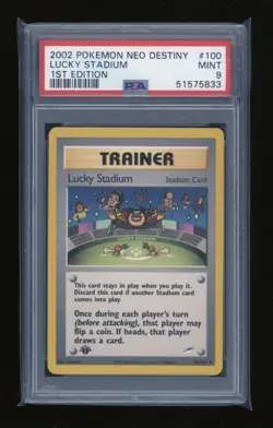 POKEMON 1st Edition Neo Destiny LUCKY STADIUM Trainer 100/105 Uncommon PSA 9 - Image 1