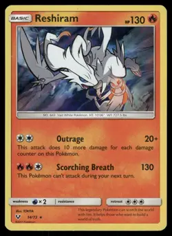 Reshiram 14/73 Holo Rare Shining Legends Pokemon Holo Moderately Played - Image 1