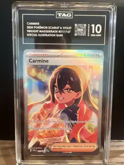 Pokemon TCG Carmine Holo Card 217/167 Twilight Masquerade TAG Grade 10 Gem Mint - Image 1