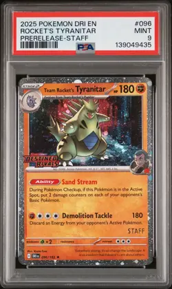 2025 POKEMON DRI EN-DESTINED RIVALS #096 TEAM ROCKET'S TYRANITAR PSA 9 - Image 1