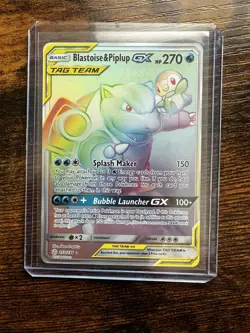 Pokemon Blastoise & Piplup GX TAG TEAM Rainbow Rare Holo Cosmic Eclipse 253/236 - Image 1