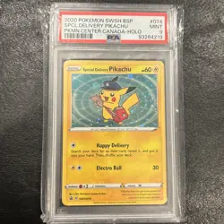 Pokemon Special Delivery Pikachu P.M. Center Canada Holo Promo SWSH074 PSA 9 - Image 1