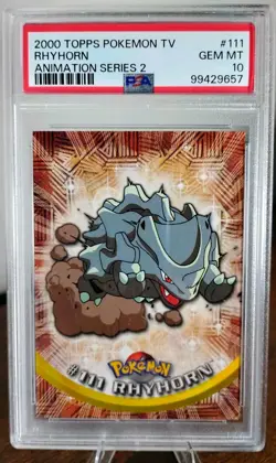 Rhyhorn #111 Non-Holo Topps TV Animation Edition Pokemon 2000 PSA 10 - Image 1