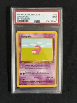 1999 POKEMON FOSSIL 1ST EDITION #55 SLOWPOKE PSA 9 - Image 1