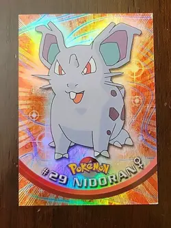 LP! 1999 Topps Pokemon TV Animation #29 Nidoran RAINBOW FOIL BLUE Logo - Image 1