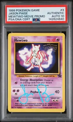 1999 POKEMON GAME MOVIE PROMO JASON PAIGE SIGNED #3 MEWTWO PSA AUTHENTIC AUTO 10 - Image 1