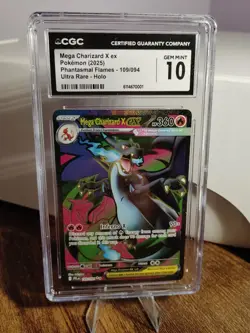 Pokemon Mega Charizard X Ex 109/094 Me02: Phantasmal Flames Holo CGC Gem Mint 10 - Image 1