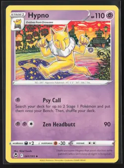 Hypno Uncommon SWSH12: Silver Tempest 061/195 NM Pokemon Card - Image 1