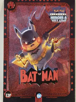 Pikachu as BATMAN E4 Rare RED Holo Heroes & Villains👊Pokemon Fan Art Error Card - Image 1
