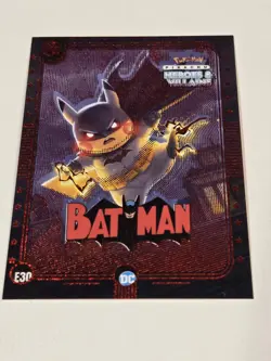 Pikachu as BATMAN E4 Rare RED Holo Heroes & Villains👊Pokemon Fan Art Error Card - Image 2