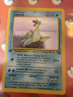 Pokemon Lapras Fossil Holo Rare 80 HP Basic 1st Edition English 10/62 1999 - Image 1