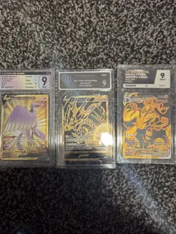Pokemon Graded Slab Bundle 3 Gold Cards All Mint 9 - Image 1