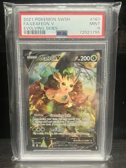 PSA 9 2021 Pokemon SWSH Evolving Skies Leafeon V 167/203 Graded TCG Slab Card. - Image 1