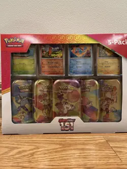 Pokemon TCG Scarlet Violet 151 Mini Tins Sealed 5 Pack + 4 Promo Cards - Image 1
