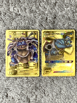 Set 2 Blastoise VMax+Blastoise&Piplup GX Rare Gold Accent Foil Fan Art Card NM! - Image 1