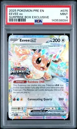Mint Eevee ex #75 Stamped - 2025 Pokemon Prismatic Evolutions Surprise Box PSA 9 - Image 1