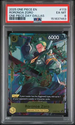 2025 ONE PIECE PROMOS ONE PIECE DAY DALLAS #113 RORONOA ZORO PSA 6 - Image 1