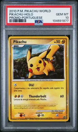 2010 POKEMON PIKACHU WORLD PROMO PORTUGUESE PIKACHU-HOLO PSA 10 - Image 1
