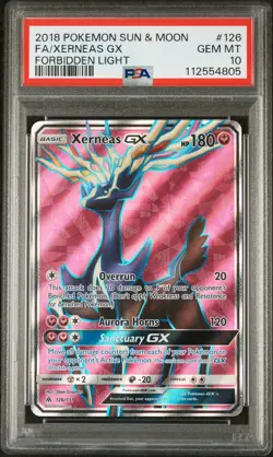 2018 POKEMON SUN & MOON FORBIDDEN LIGHT #126 FULL ART/XERNEAS GX PSA 10 - Image 1